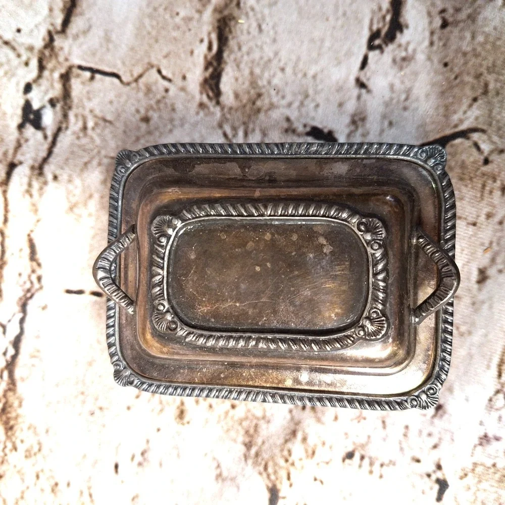 Antique Abercrombie & Fitch Silver Plated Butter Dish Marvelous Aged Patina